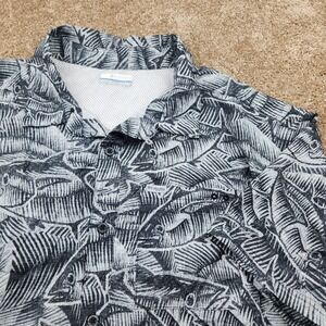 Columbia Sportswear Men Fishing Shirt XXL 2TG Black White Fish Short Sleeve